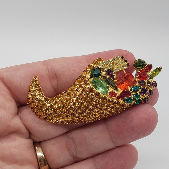 Bauer Cornucopia autumnal colored brooch, vintage - Picture 4 of 11